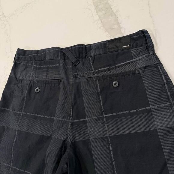 Hurley Plaid All Over Logo Flat Front Chino Shorts Men's 30 Black Skater Casual - Picture 6 of 7